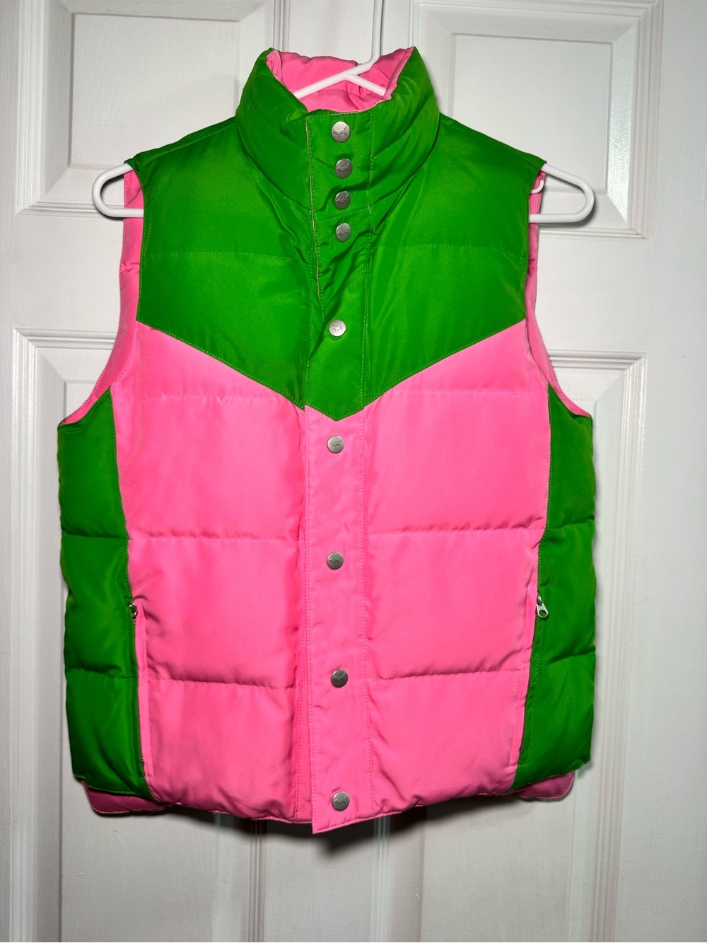 Victoria’s Secret PINK Y2K Reversible Down Puffer Vest Pink Green XS/S - Picture 2 of 10